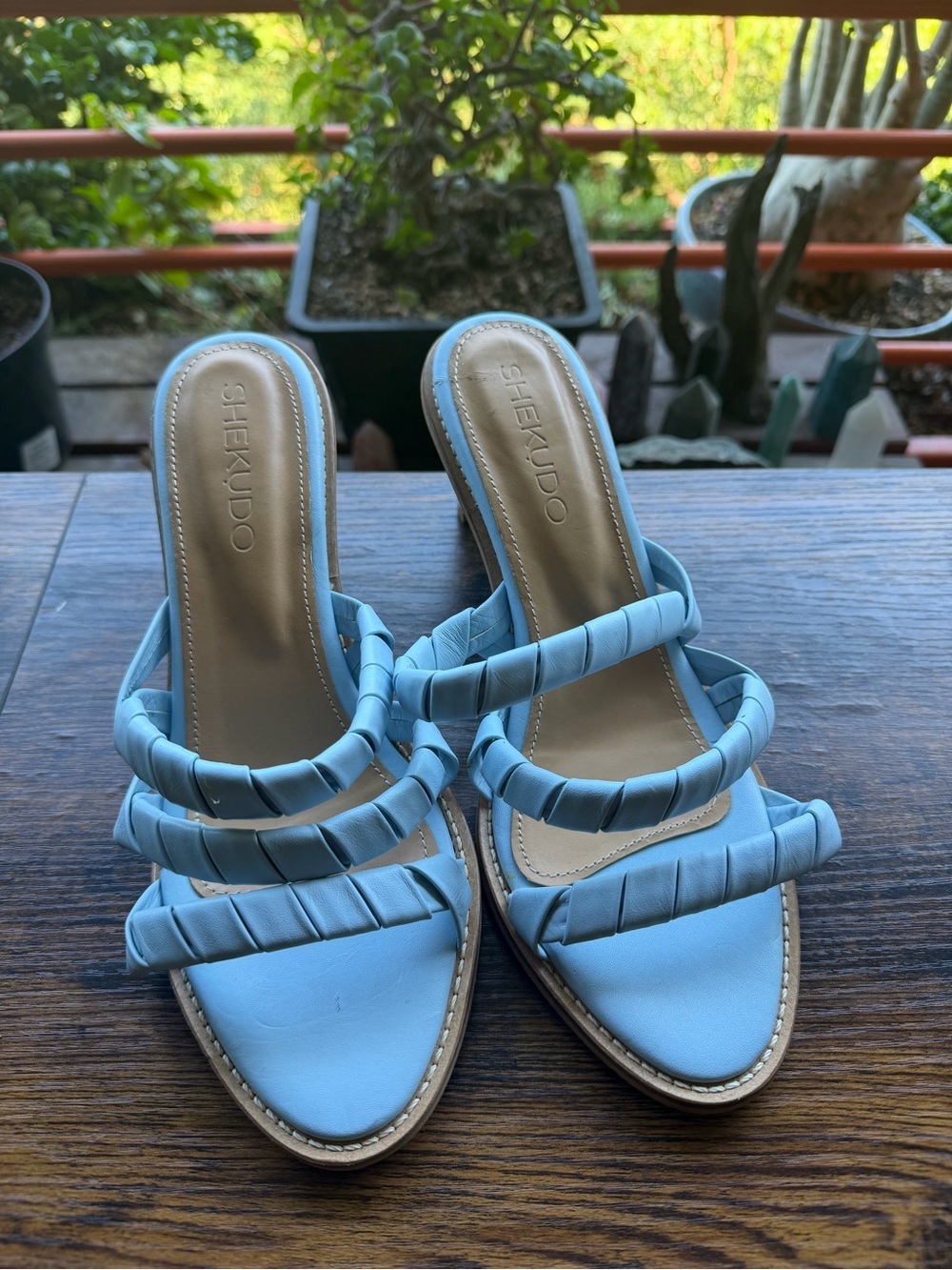 Shekudo Gordons Baby Blue Summer Bay Leather Heeled Sandals